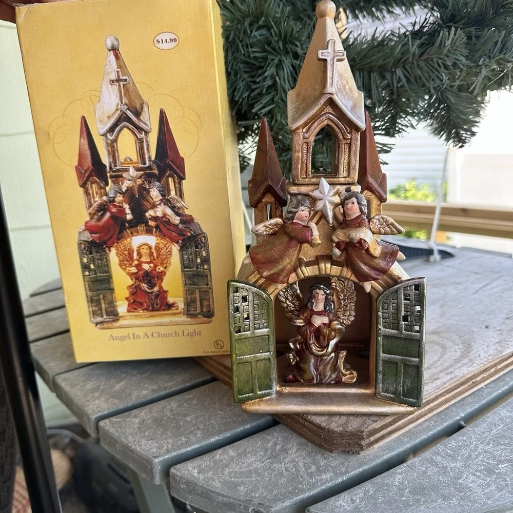 Vintage Cracker Barrel Christmas Village Light-up Angel In A Church Light‎ W/Box